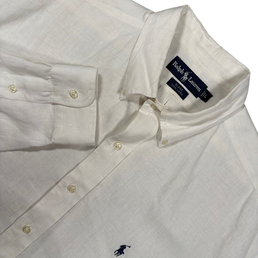 Vintage Ralph Lauren 100% Linen Blake Shirt Mens L White Button Down L/S Y2K